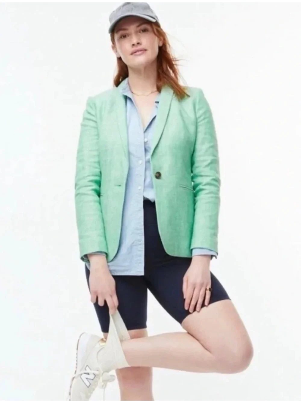 J Crew Parke Light Green Linen Women's Single-Button Blazer Jacket Preppy